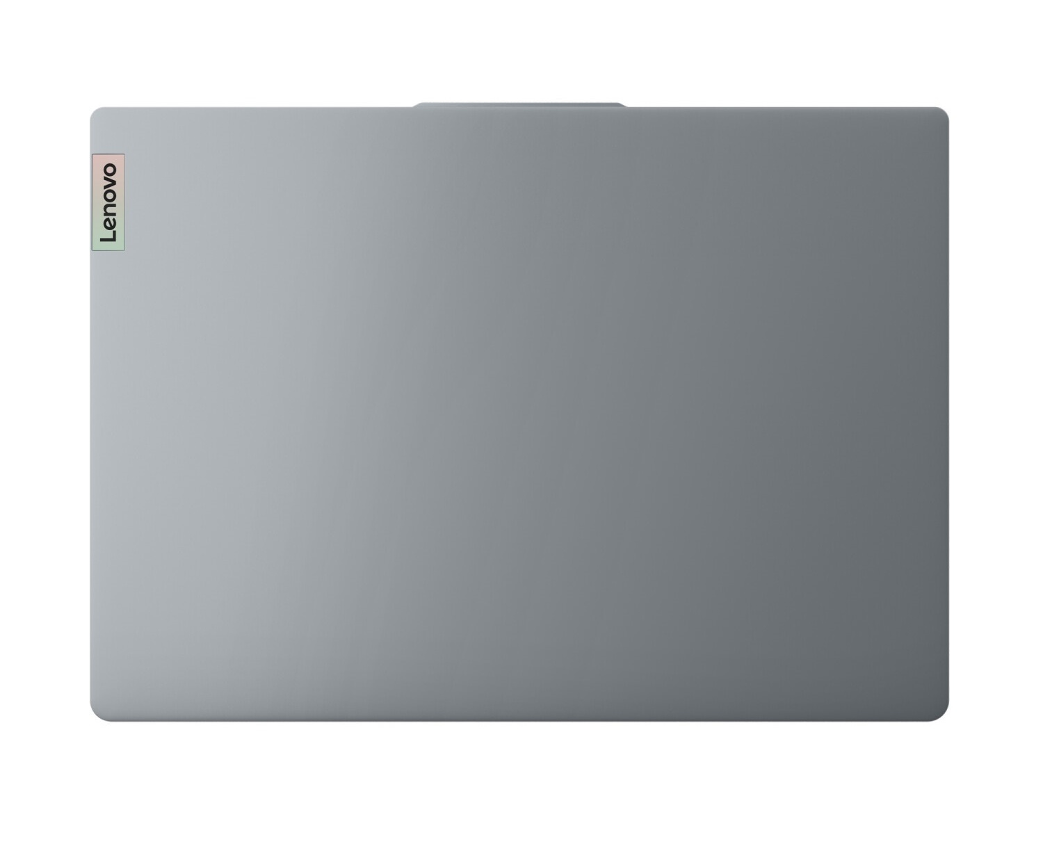 Grauer Laptop mit Lenovo-Logo in der oberen linken Ecke.