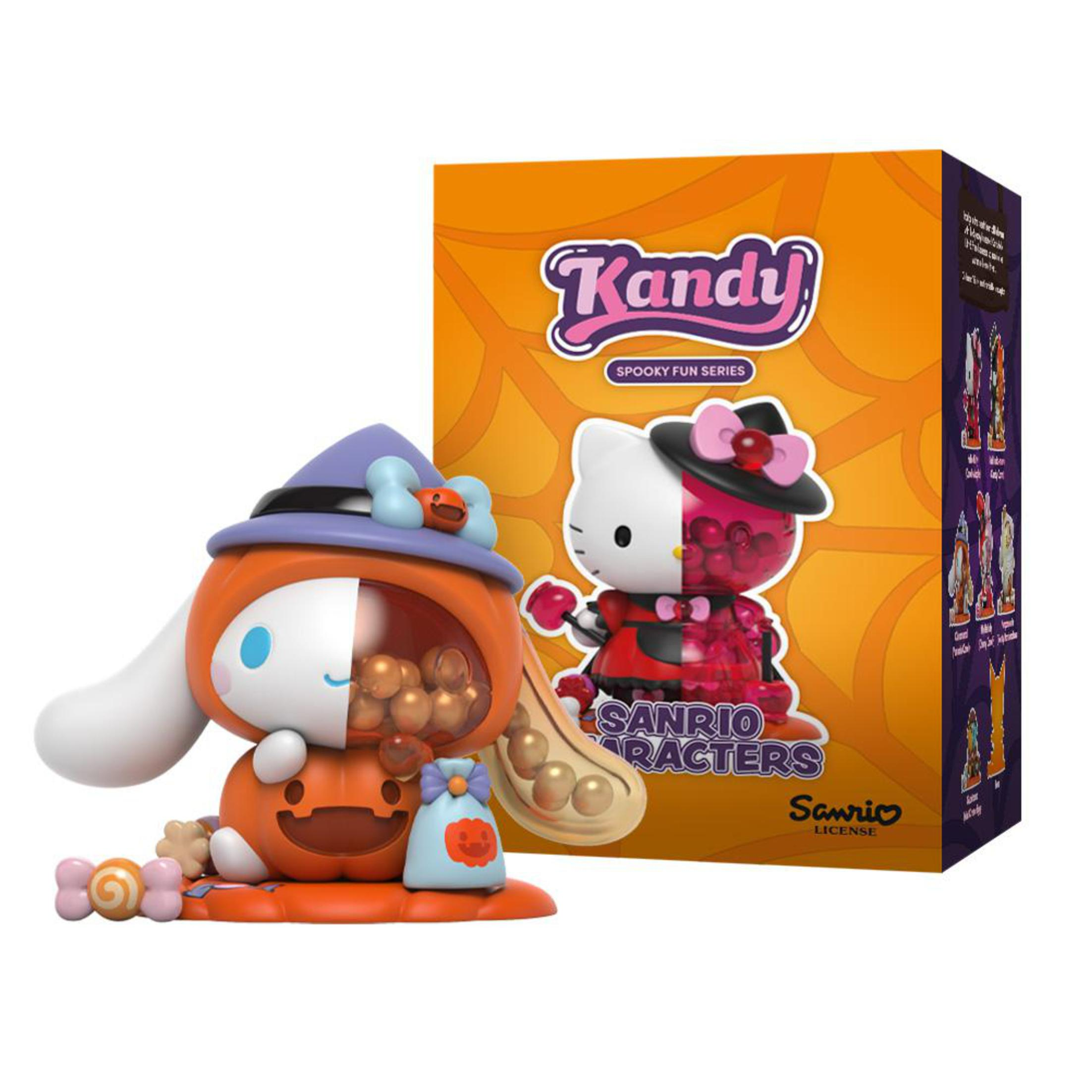 Une figurine Kandy Sanrio sur le thème d'Halloween avec une boîte.
