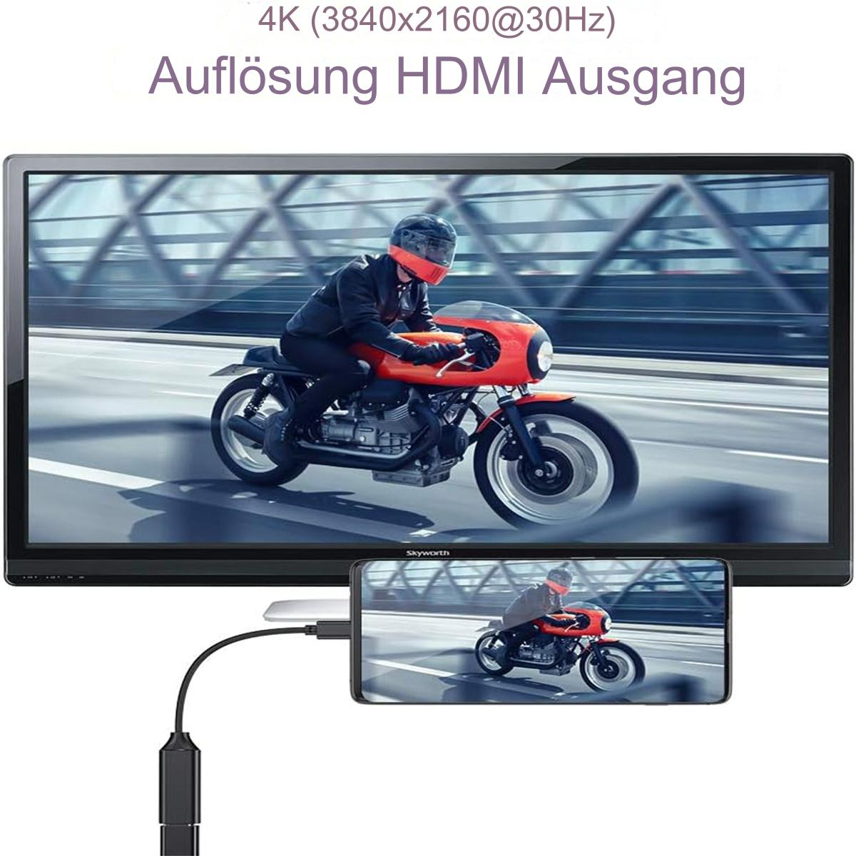 Ein Fernseher zeigt ein Motorradrennen, mit Telefon und Kabel.