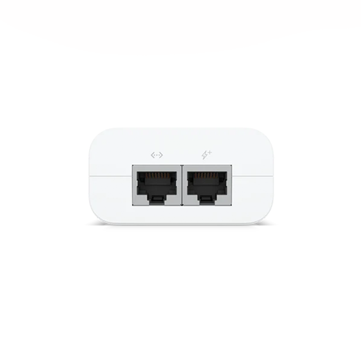 Weißer Netzwerkadapter mit zwei Ethernet-Anschlüssen.