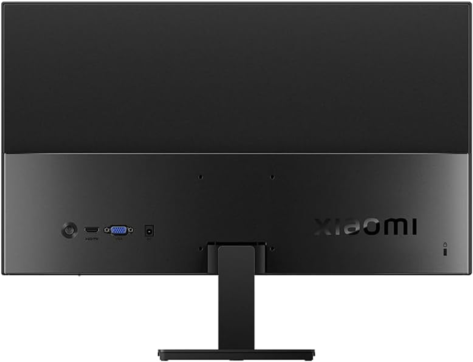 Parte trasera de un monitor de computadora negro con puertos HDMI, VGA y logo Xiaomi.