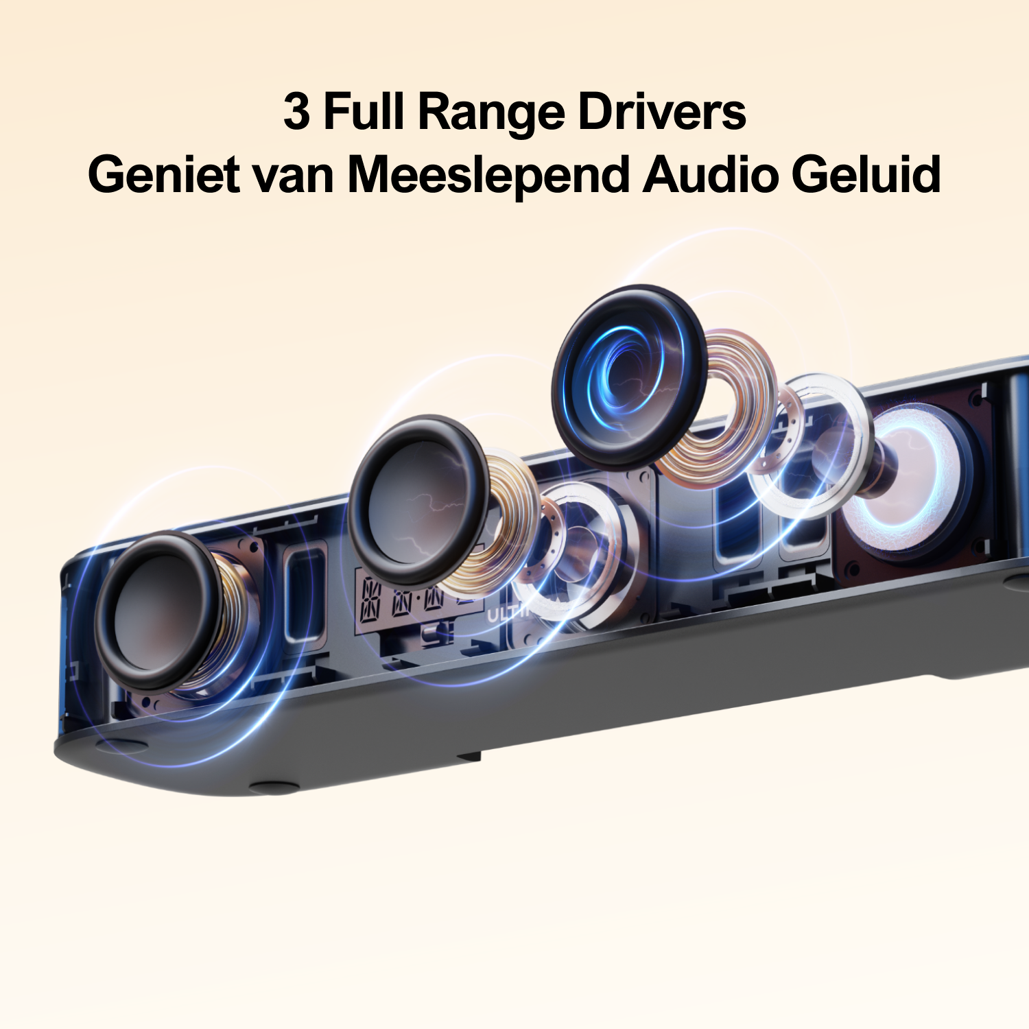 Haut-parleurs avec texte sur l'audio. Haut-parleurs et ondes sonores sont affichés.