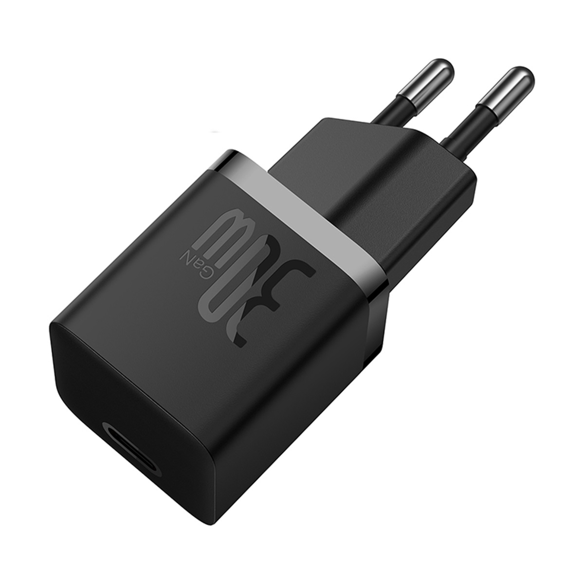 Caricatore nero da 30W con due spine.