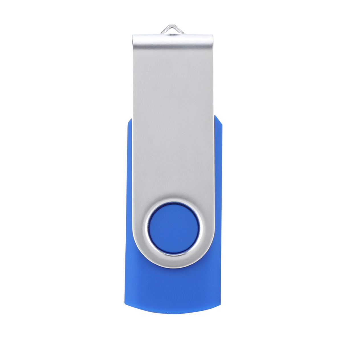 Blaue und silberne USB-Flash-Disk, Draufsicht.