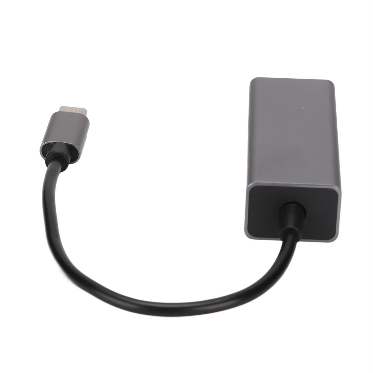 Grauer USB-C-zu-USB-Adapter. Der Adapter hat ein kurzes Kabel und einen grauen Stecker.