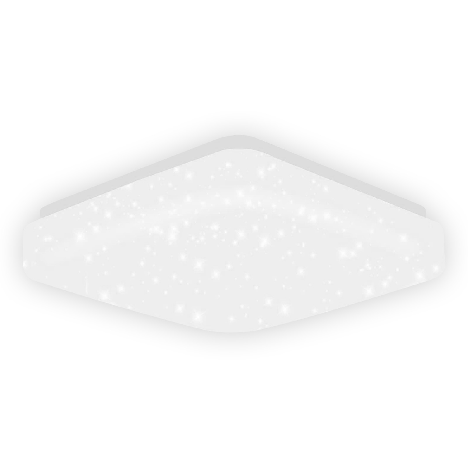 Biała diamentowa lampa sufitowa LED. Powierzchnia pokryta jest małymi, jasnymi światłami.