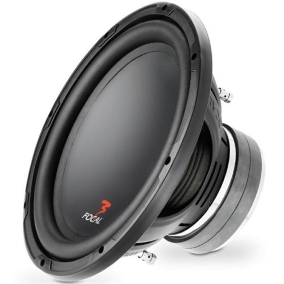 Ein schwarzer Subwoofer mit einem prominenten Lautsprecherkonus und dem Markennamen 'Focal'.