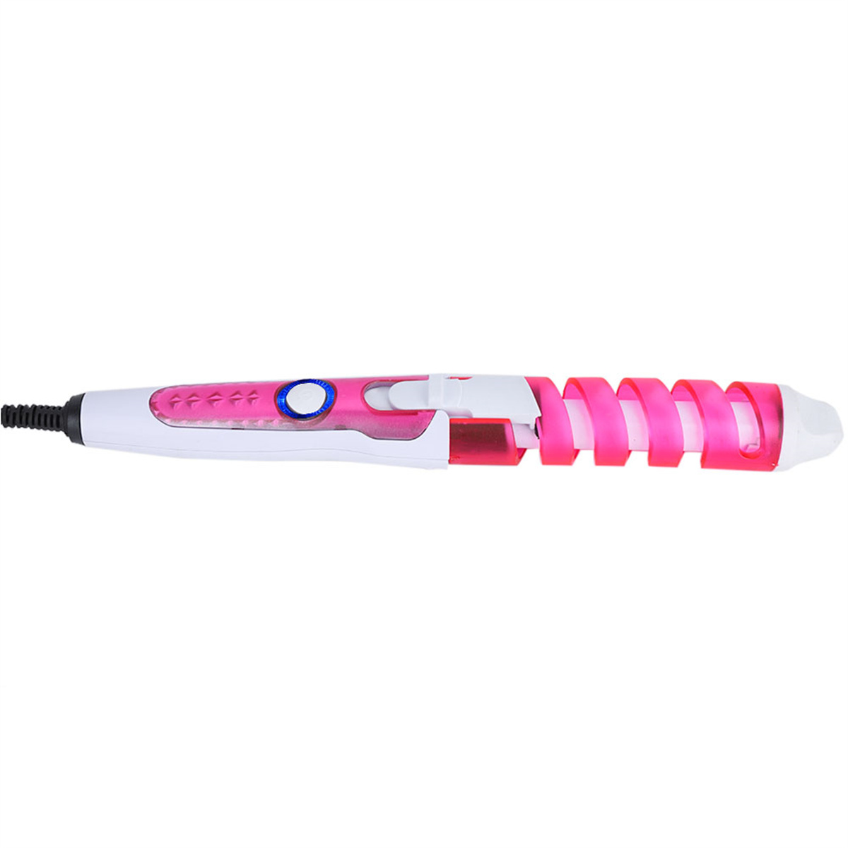 Rosa-weißes Haarlocken-Eisen. Spiral-Design. Isoliert auf Weiß.
