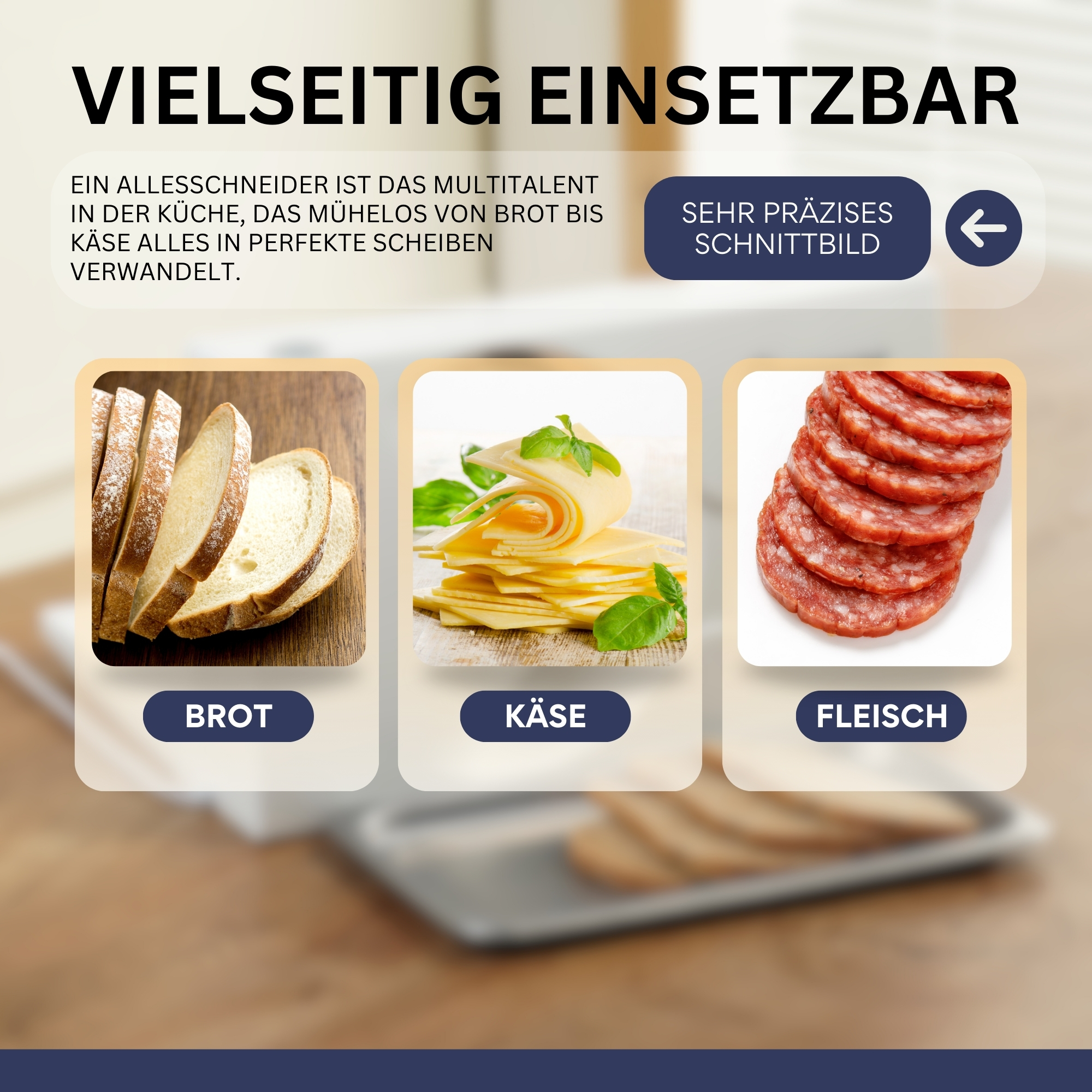 Ein Bild zeigt Brot-, Käse- und Fleischscheiben mit den Wörtern 'Brot', 'Käse' und 'Fleisch' darunter.
