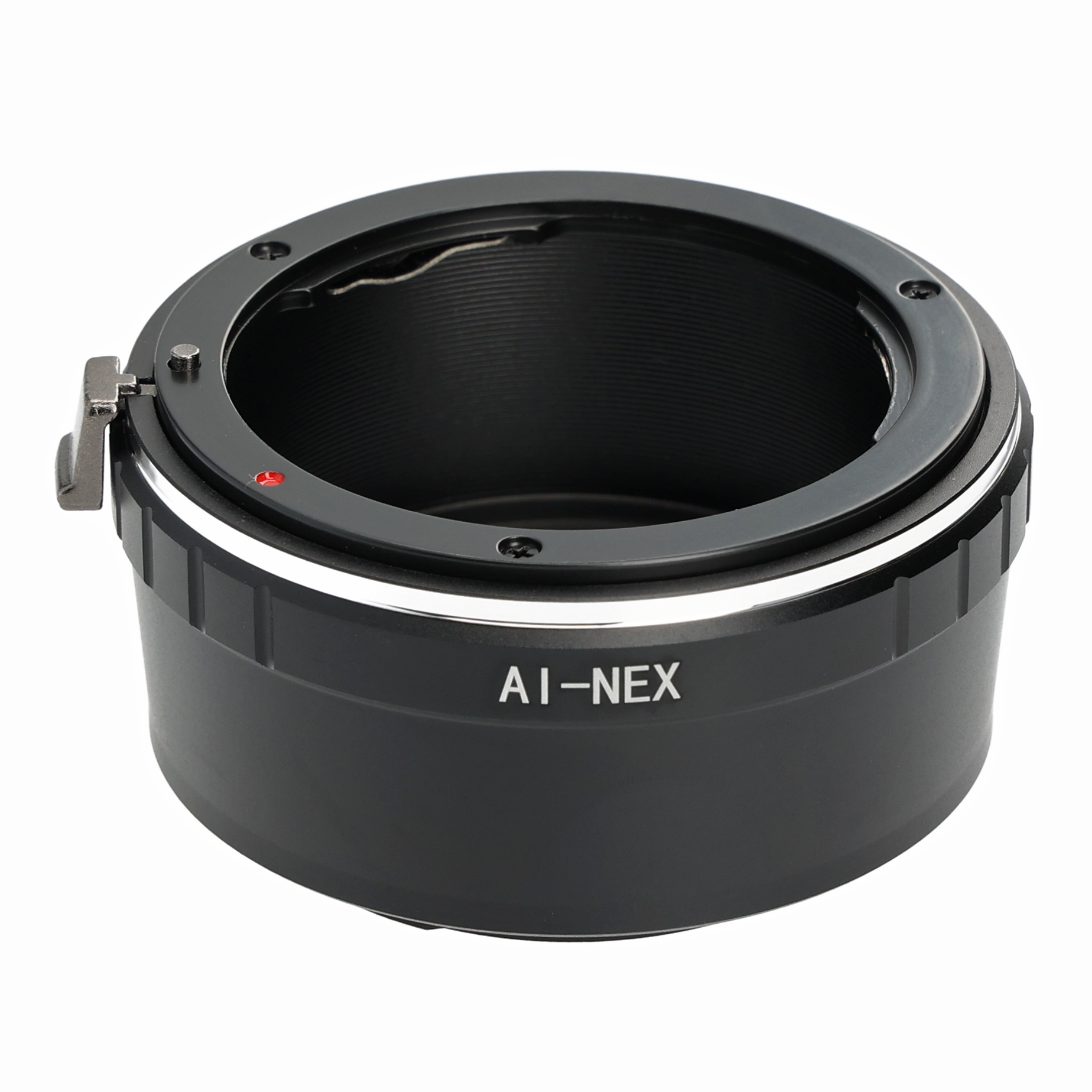Schwarzer AI-NEX-Objektivadapter, Nahaufnahme.
