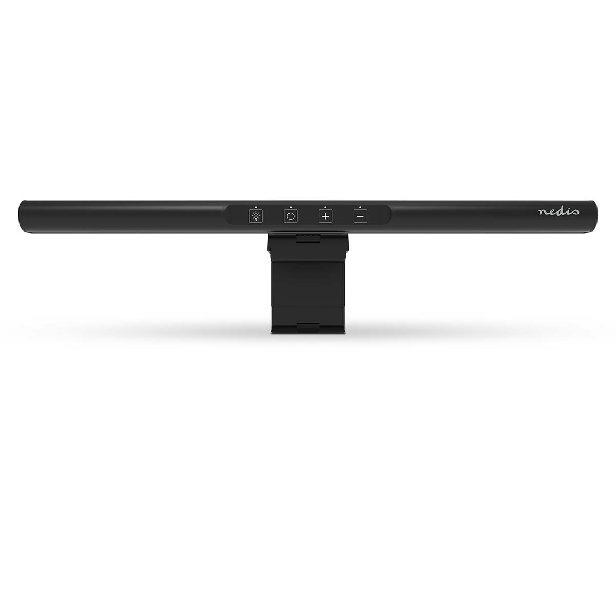 A black Nedis LED desk lamp with control buttons on top and a stand.