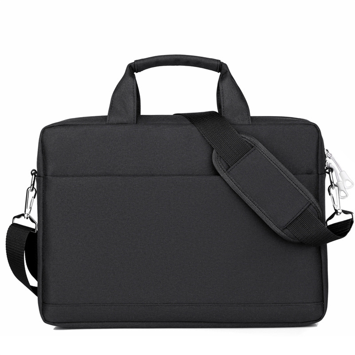 Schwarze Laptoptasche mit Schultergurt und Griff.