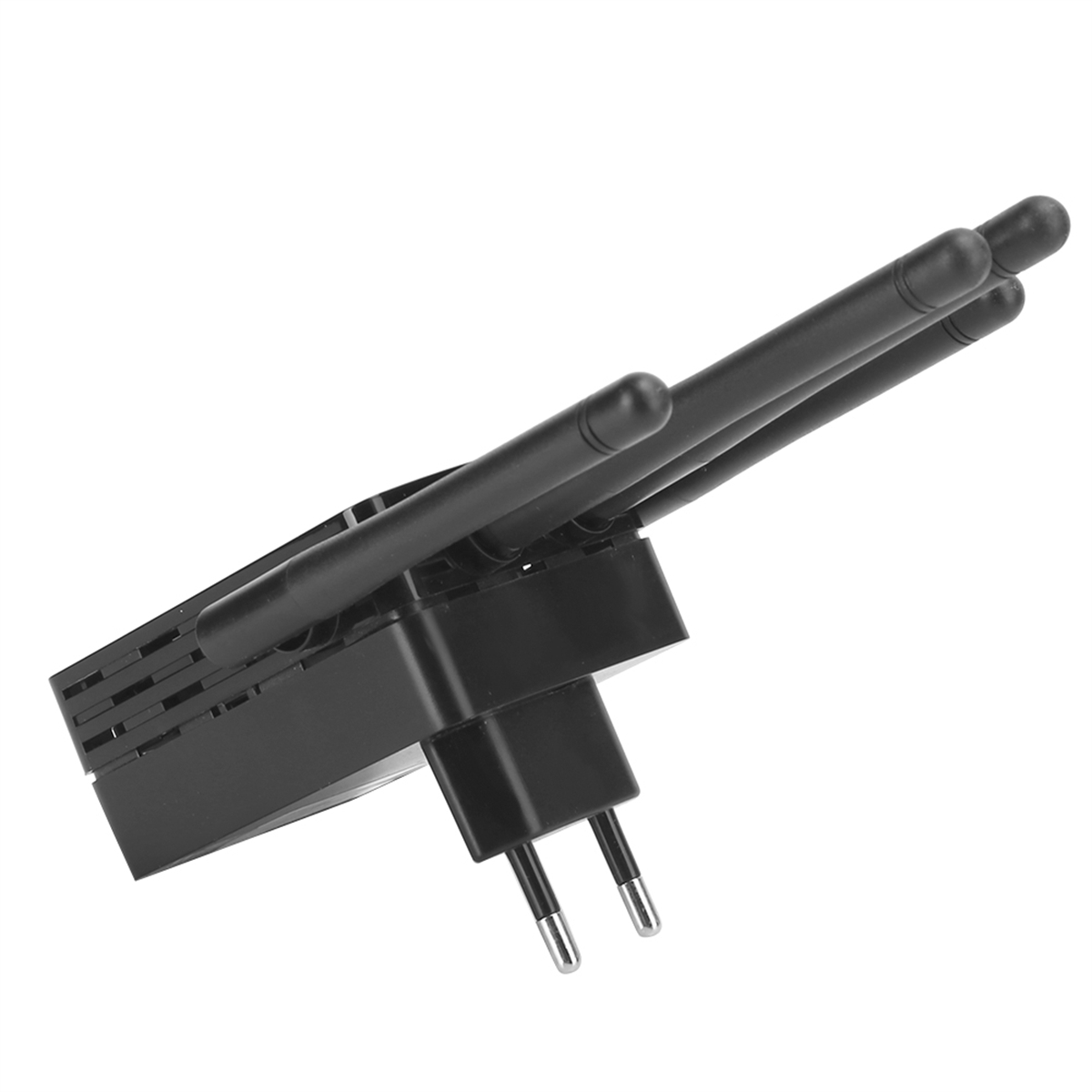 Schwarze Antenne mit drei Stäben auf weißem Hintergrund.