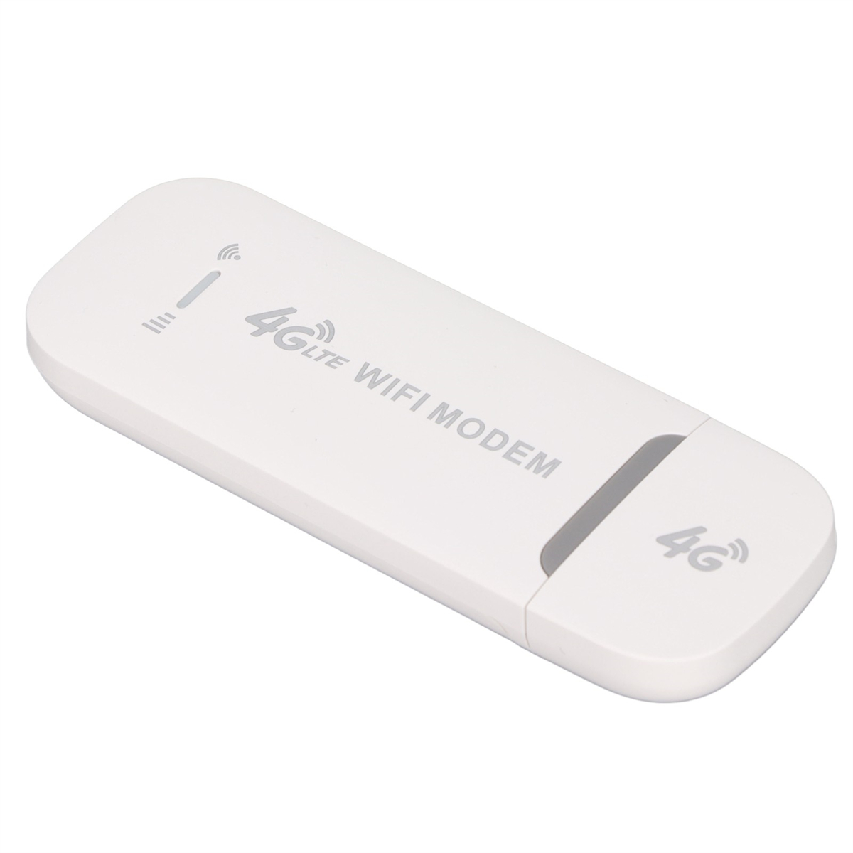 Ein weißes 4G LTE WiFi Modem auf weißem Hintergrund.