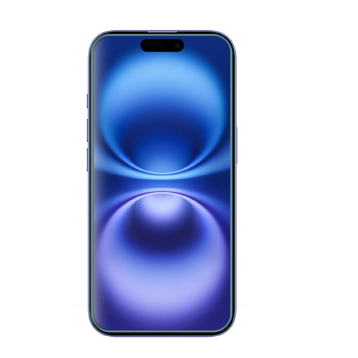 Ein blaues Smartphone mit großem Bildschirm. Der Bildschirm zeigt ein blaues abstraktes Design.