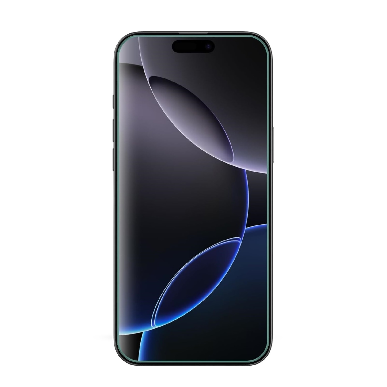 Ein Smartphone mit schwarzem Bildschirm und grünen Rändern. Der Hintergrund hat geschwungene Formen.