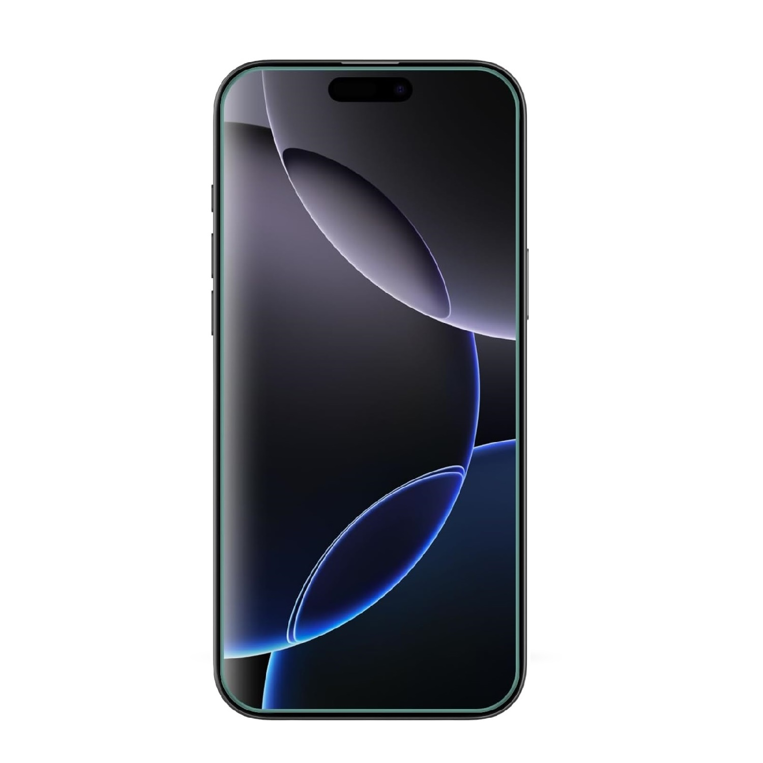 Ein Telefon mit schwarzem Bildschirm und einem Ausschnitt für die Kamera. Es hat ein dunkelblaues Design.