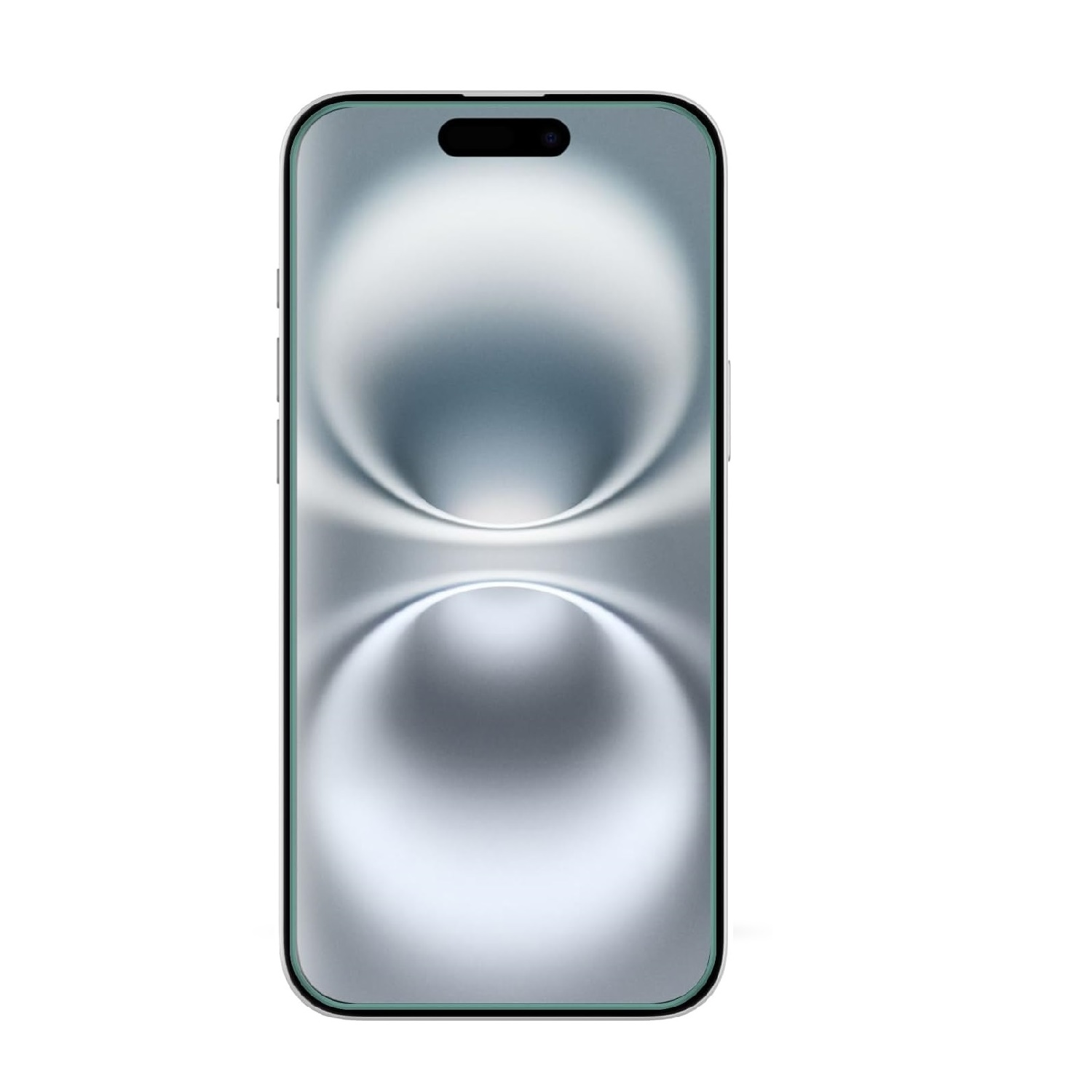 Mobiltelefon. Der Telefonbildschirm ist weiß und hat ein geschwungenes Tunneldesign. Das Telefon ist silber und schwarz.