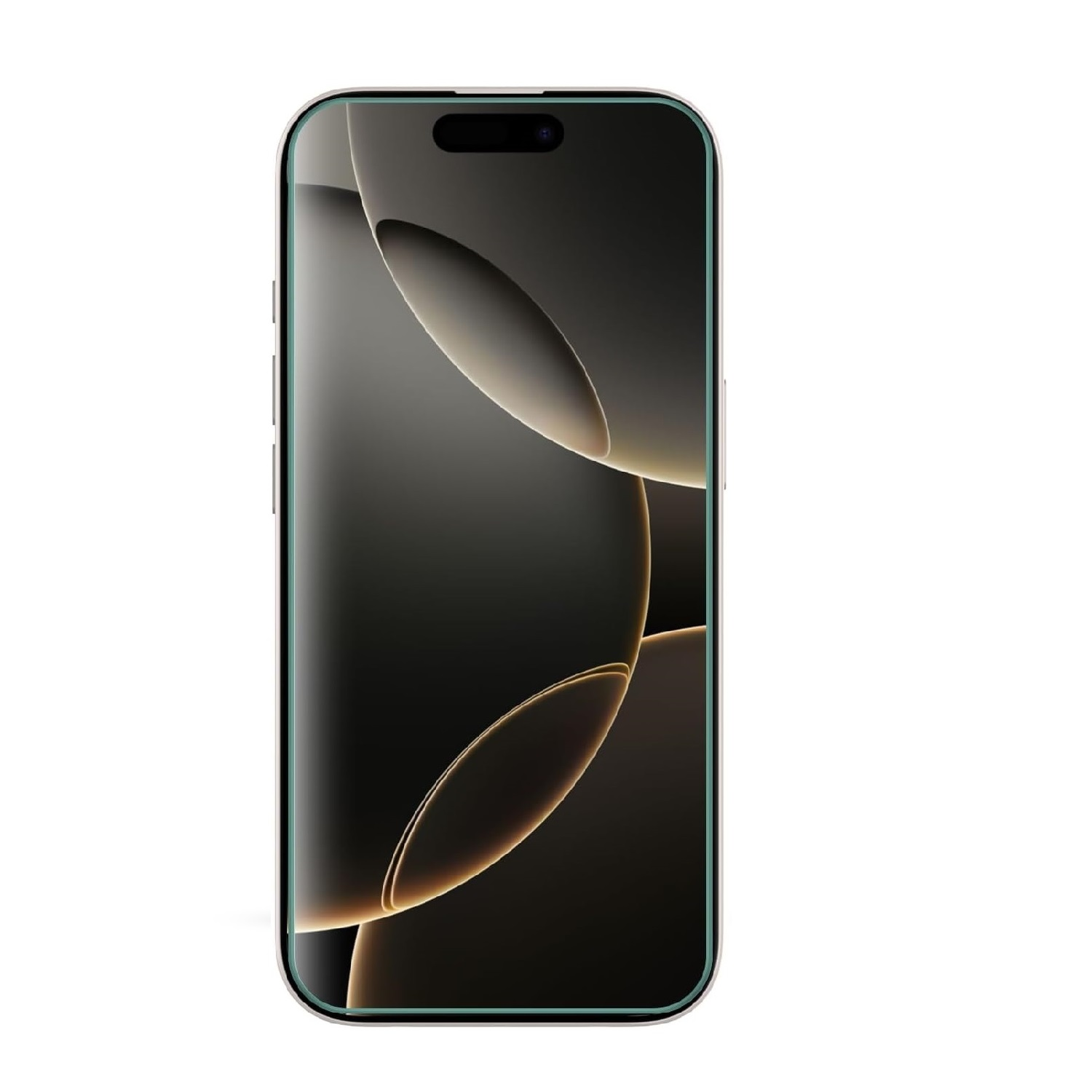 Smartphone mit schwarzem Display. Goldener Rahmen. Weißer Hintergrund. Gerät aufrecht.