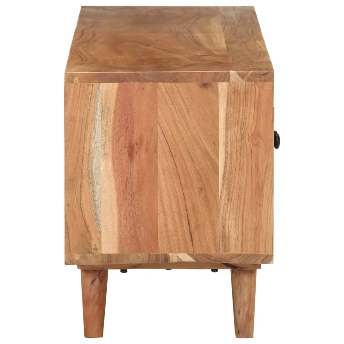Un armario de madera con puerta y patas. La madera tiene un aspecto natural y texturizado.