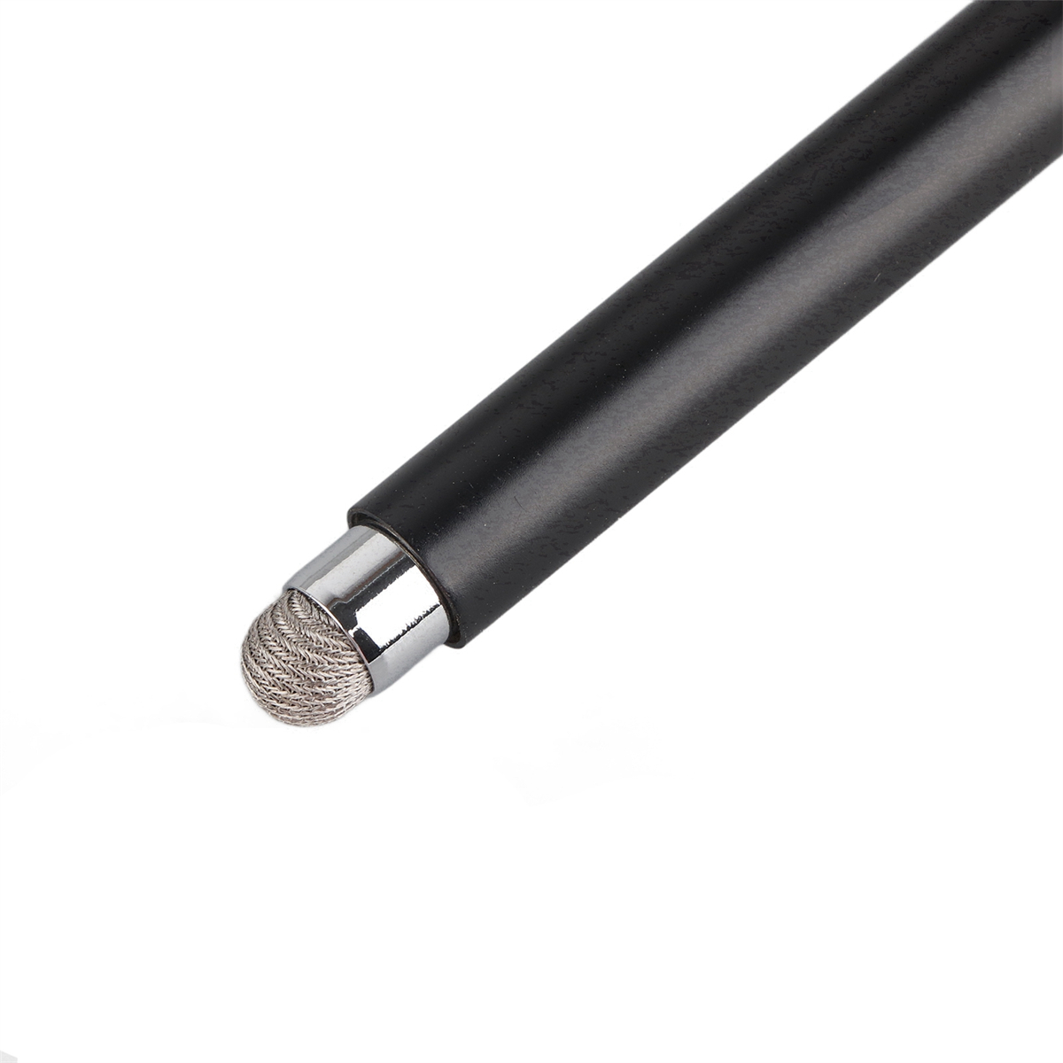 Schwarzer Eingabestift mit Mesh-Spitze auf weißem Hintergrund.