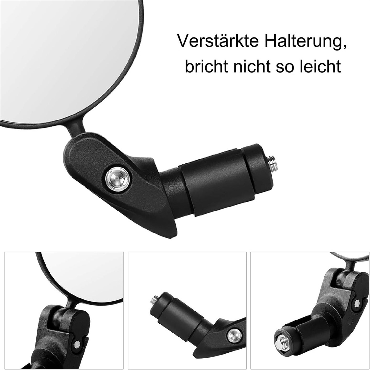 Schwarzer Seitenspiegel mit rundem Spiegel und schwarzem Halter auf weißem Grund.
