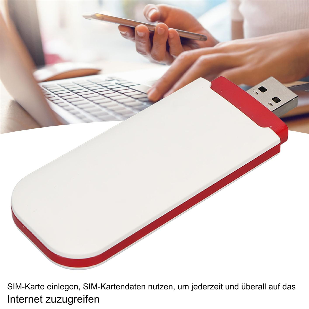 Weißes und rotes USB-Internetgerät. Wird für den Internetzugang verwendet.
