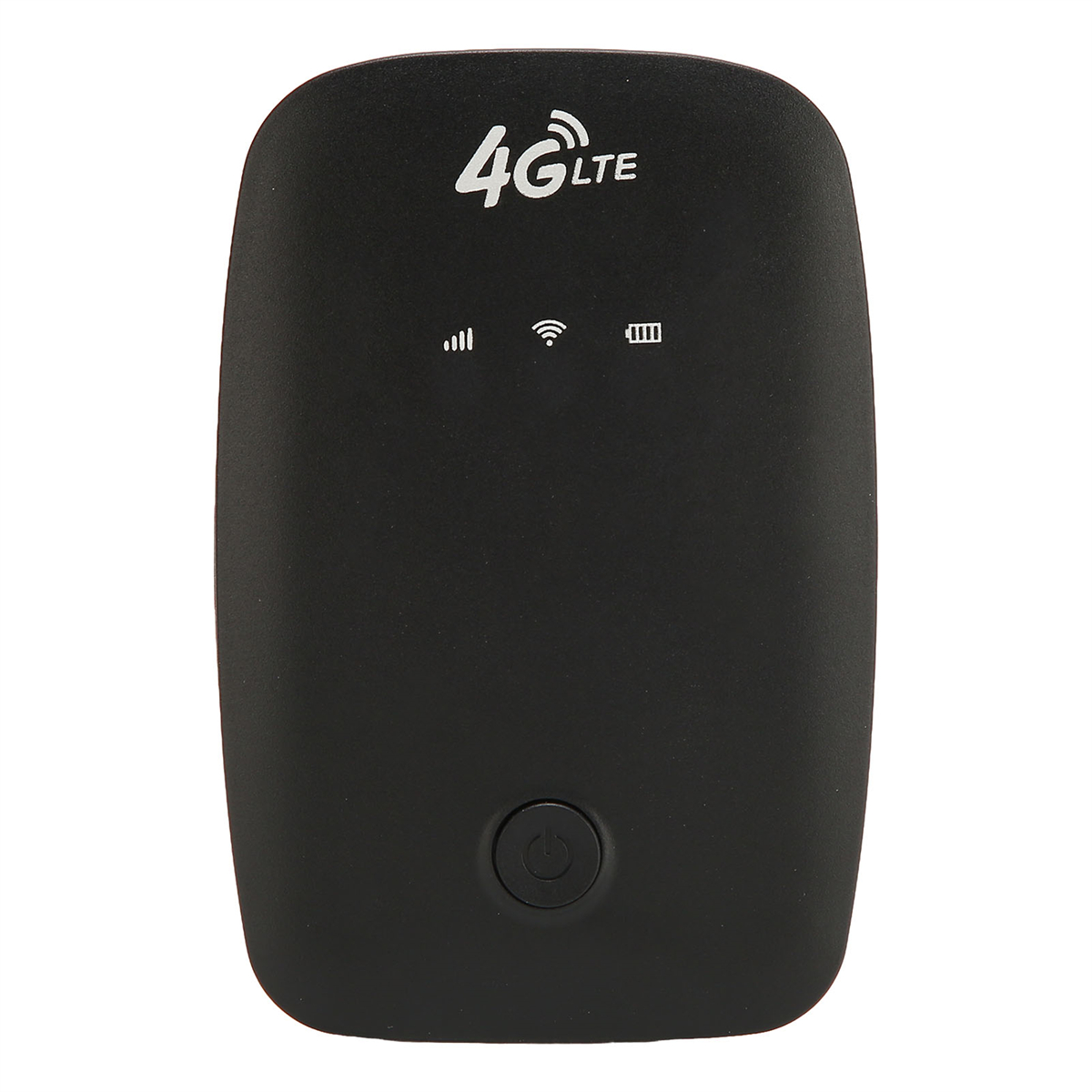 Schwarzer 4G LTE mobiler Hotspot. Hat eine Power-Taste und Kontrollleuchten.
