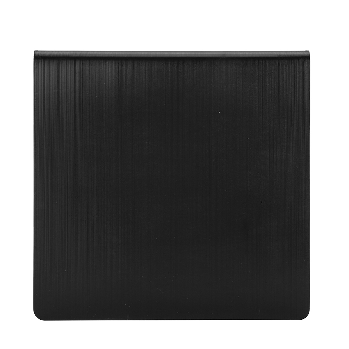 Eine schwarze, vertikal gerippte Metallplatte. Sie hat eine glatte, glänzende Oberfläche mit einer leichten Krümmung an den Kanten.