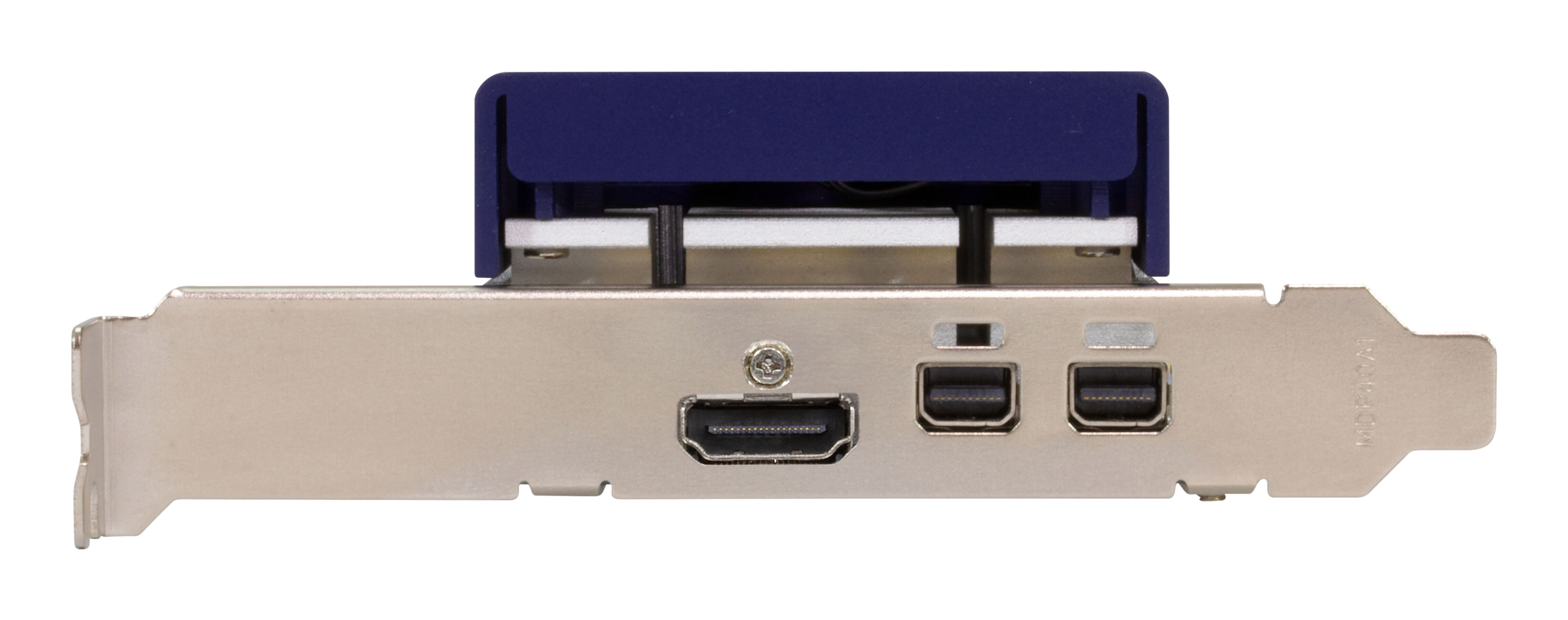 Componente per computer argento e blu con più porte.
