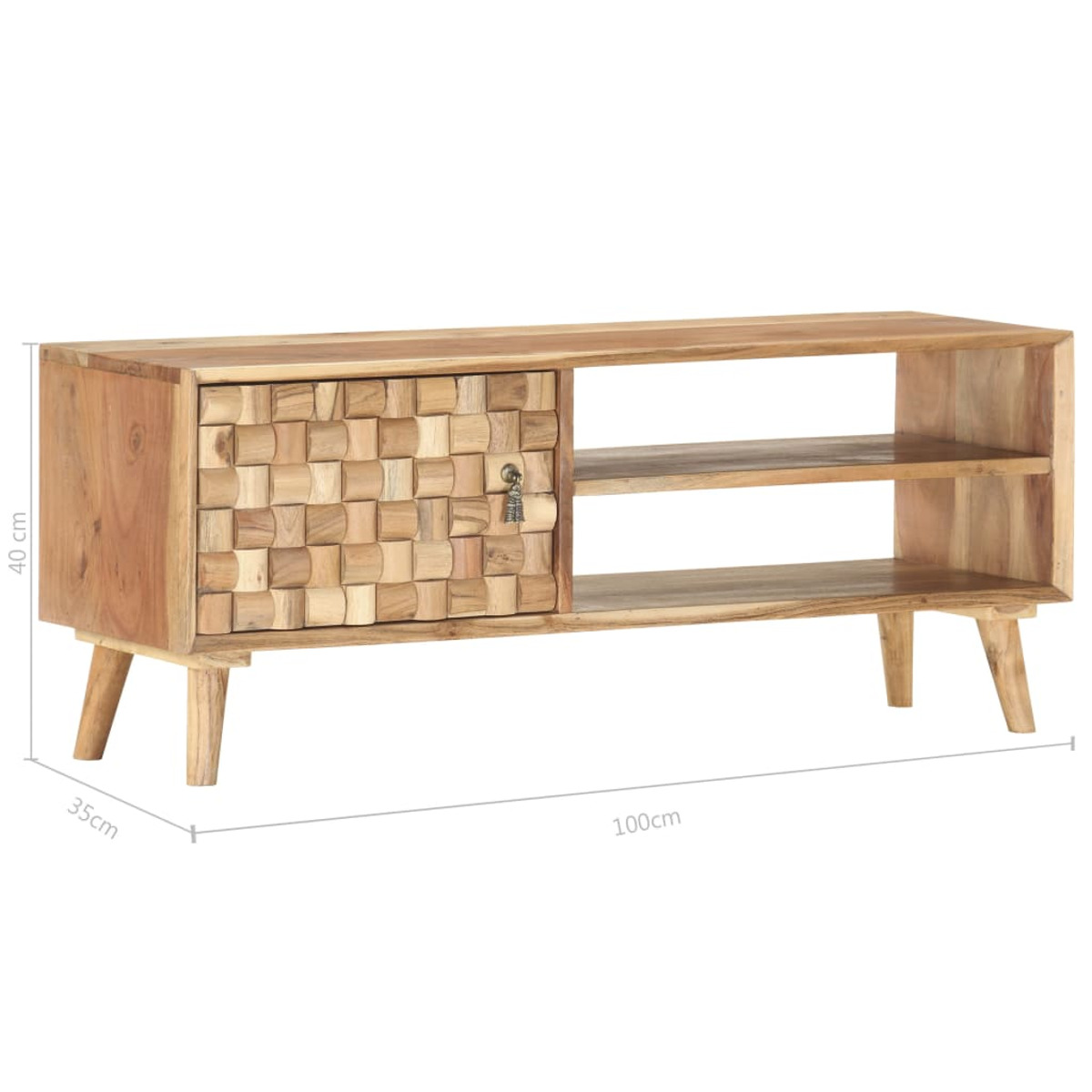 TV-Ständer aus Holz mit Tür und Regalen; Maße: 100x35x40cm.