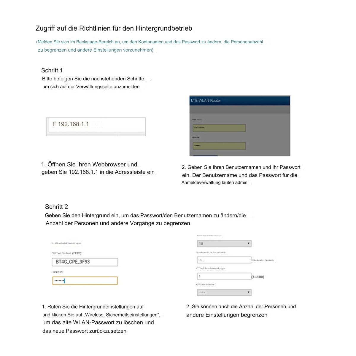 Ein Screenshot mit Text, der Router-Einstellungen beschreibt. Ein Webbrowser ist sichtbar.