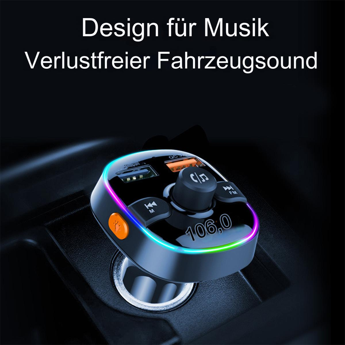 Schwarzer Auto-Audioplayer mit bunten Lichtern, mit einem Lautstärkeregler und einem Knopf.