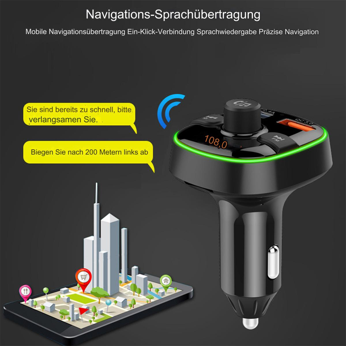 Ein Navigationsgerät für Autos mit Digitalanzeige und Sprachansagen. Zeigt eine Stadtkarte auf einem Telefon.