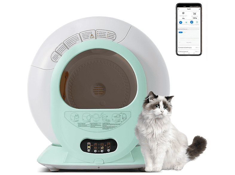 Emphsism Selbstreinigende Katzentoilette XXL – 65 Liter, Infrarotsensor, 8 Cm Niedrige Einstieg, App-Steuerung