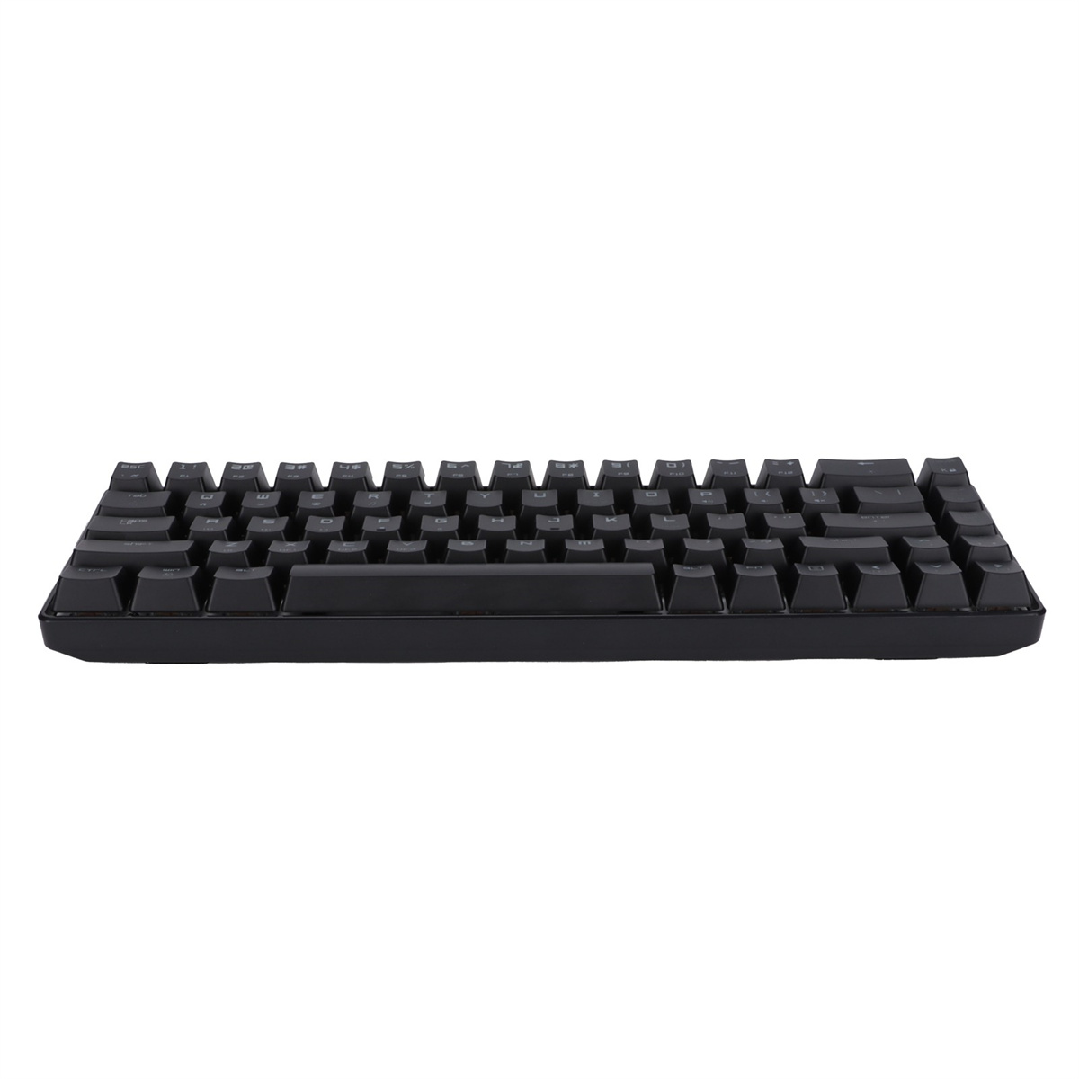 Schwarze Tastatur, ein kompaktes Layout mit vielen Tasten.