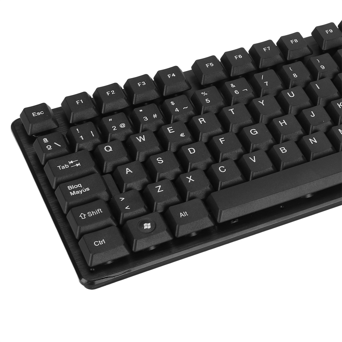 Eine schwarze Tastatur mit schwarzen Tasten, Nahaufnahme der Tasten.