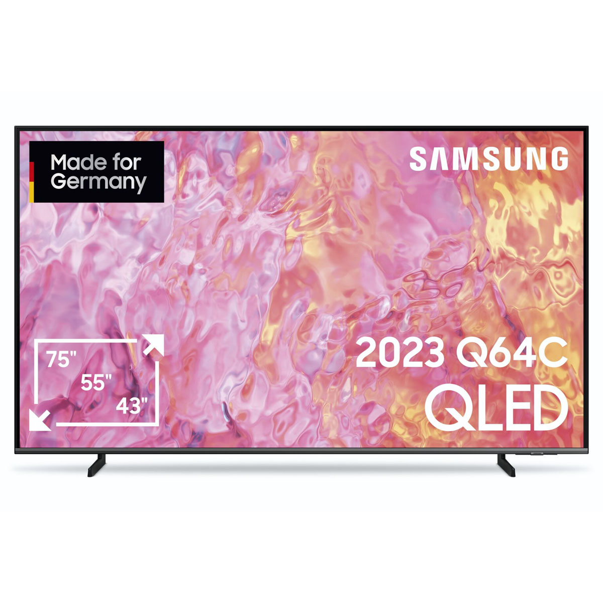 Un televisore Samsung QLED che mostra un'immagine astratta.
