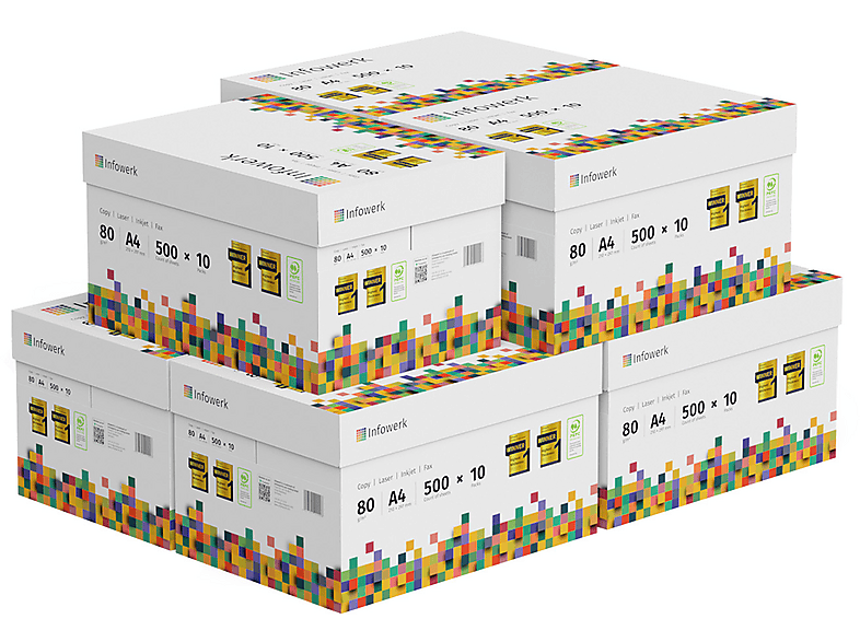 Papier A4 Infowerk 80 G/m² - Lot De 2500 Feuilles - Blancheur CIE 160, Certifié PEFC - Pour Imprimante/photocopieuse