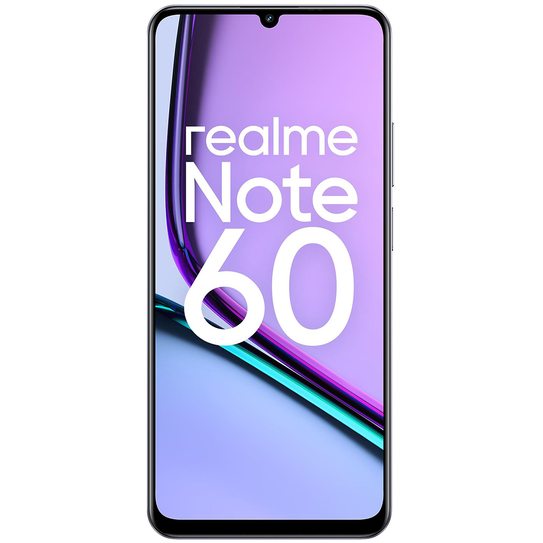 Un smartphone con una gran pantalla que muestra el texto 'realme Note 60'.