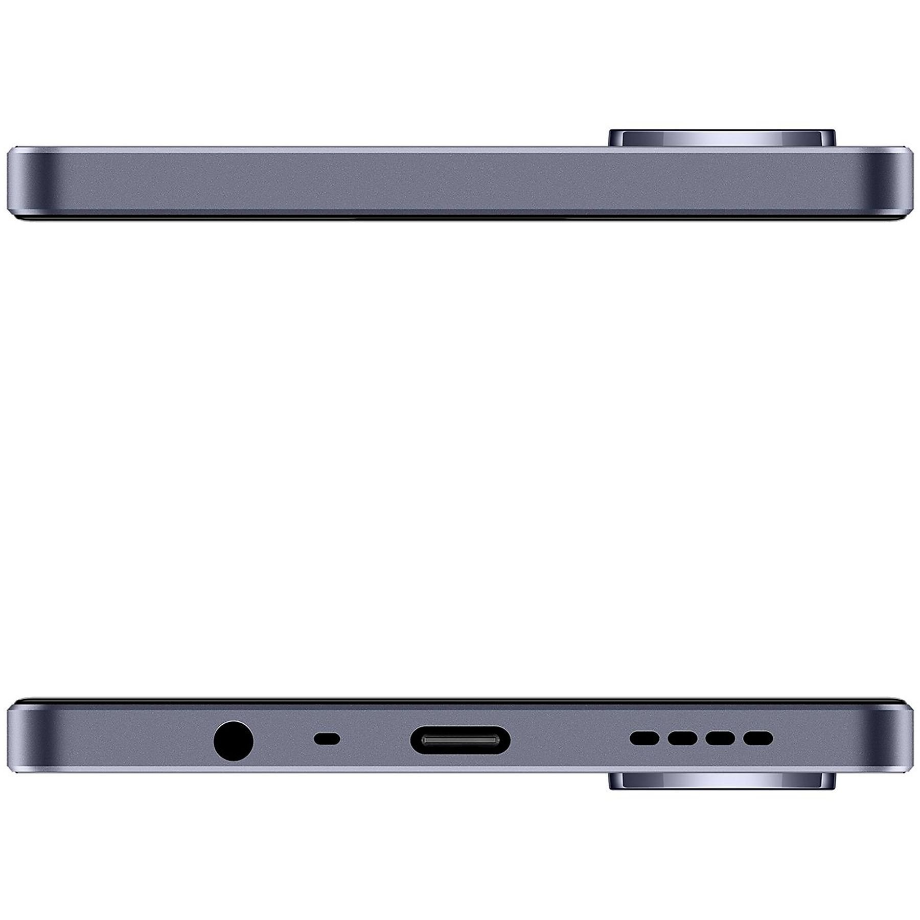 Zwei Ansichten eines grauen Smartphones. Die obere und die untere Ansicht werden gezeigt.
