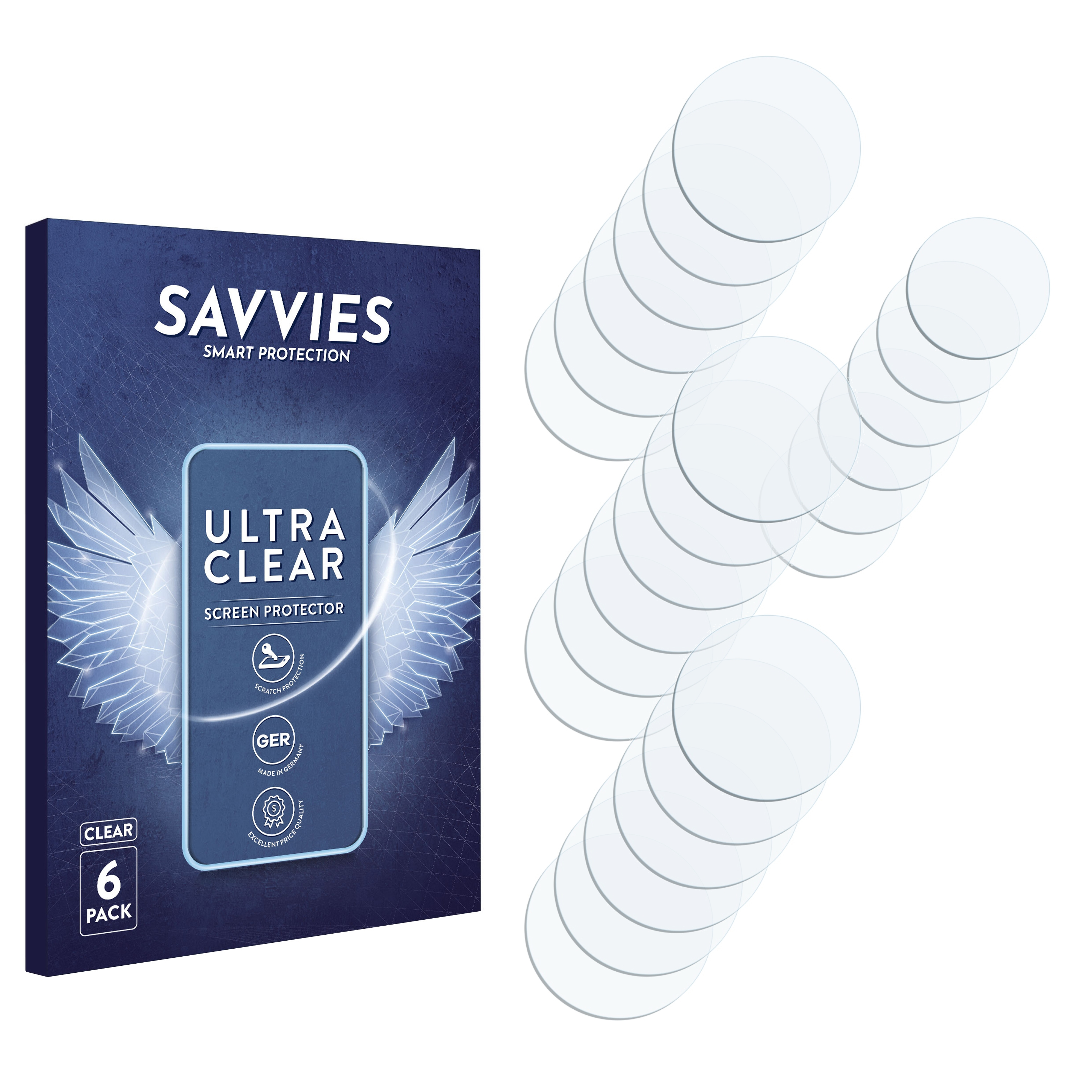 Eine Packung klarer Displayschutzfolien und ein Telefon.