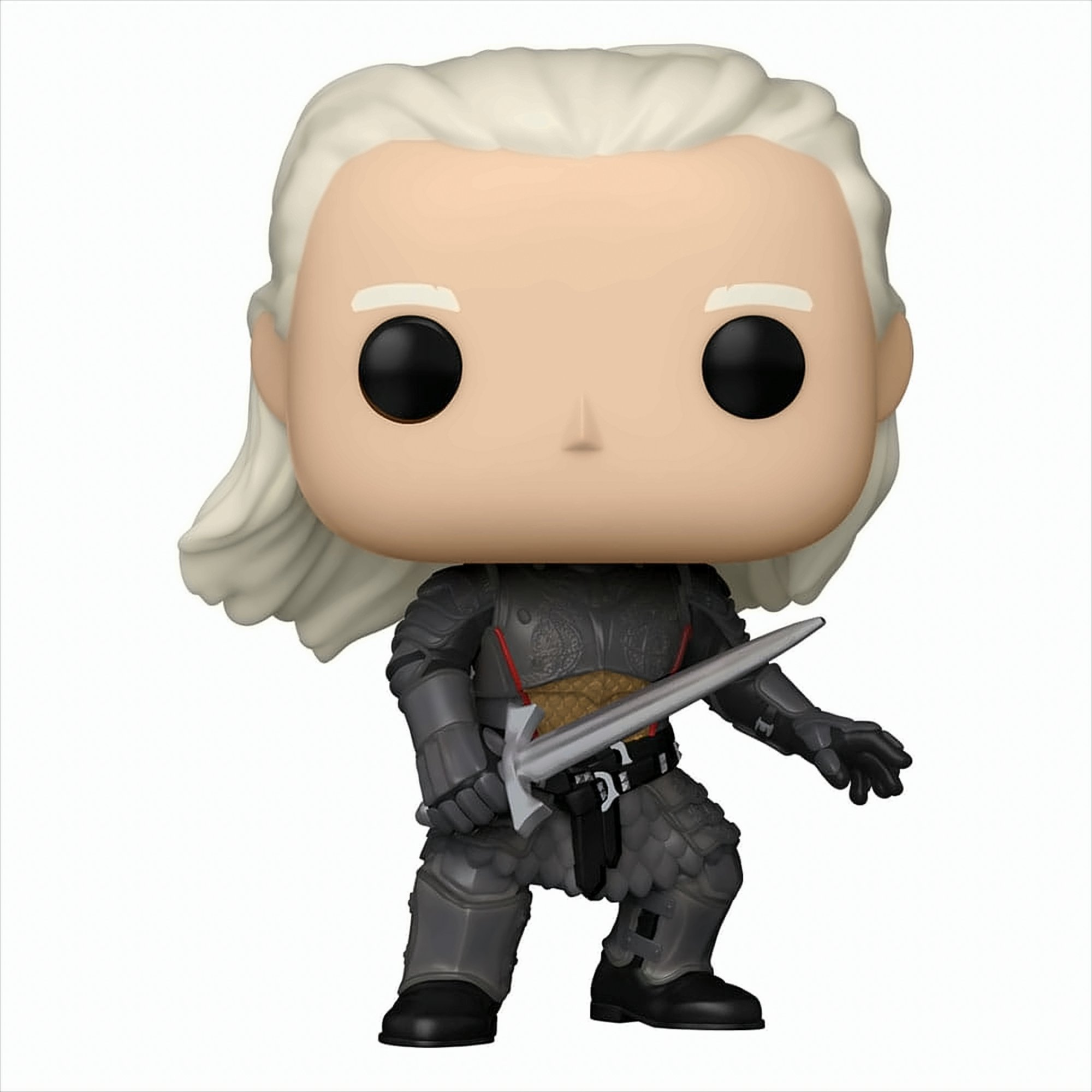 Figura Funko Pop de personaje de Juego de Tronos, sosteniendo espada, en armadura gris.