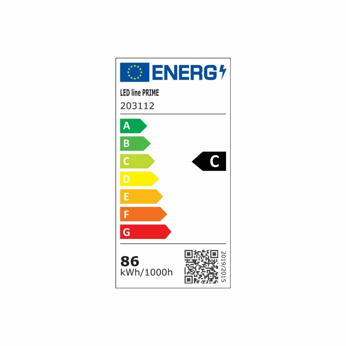 Energieeffizienzlabel. Weißer Hintergrund mit farbigen Balken von A bis G. C ist hervorgehoben.