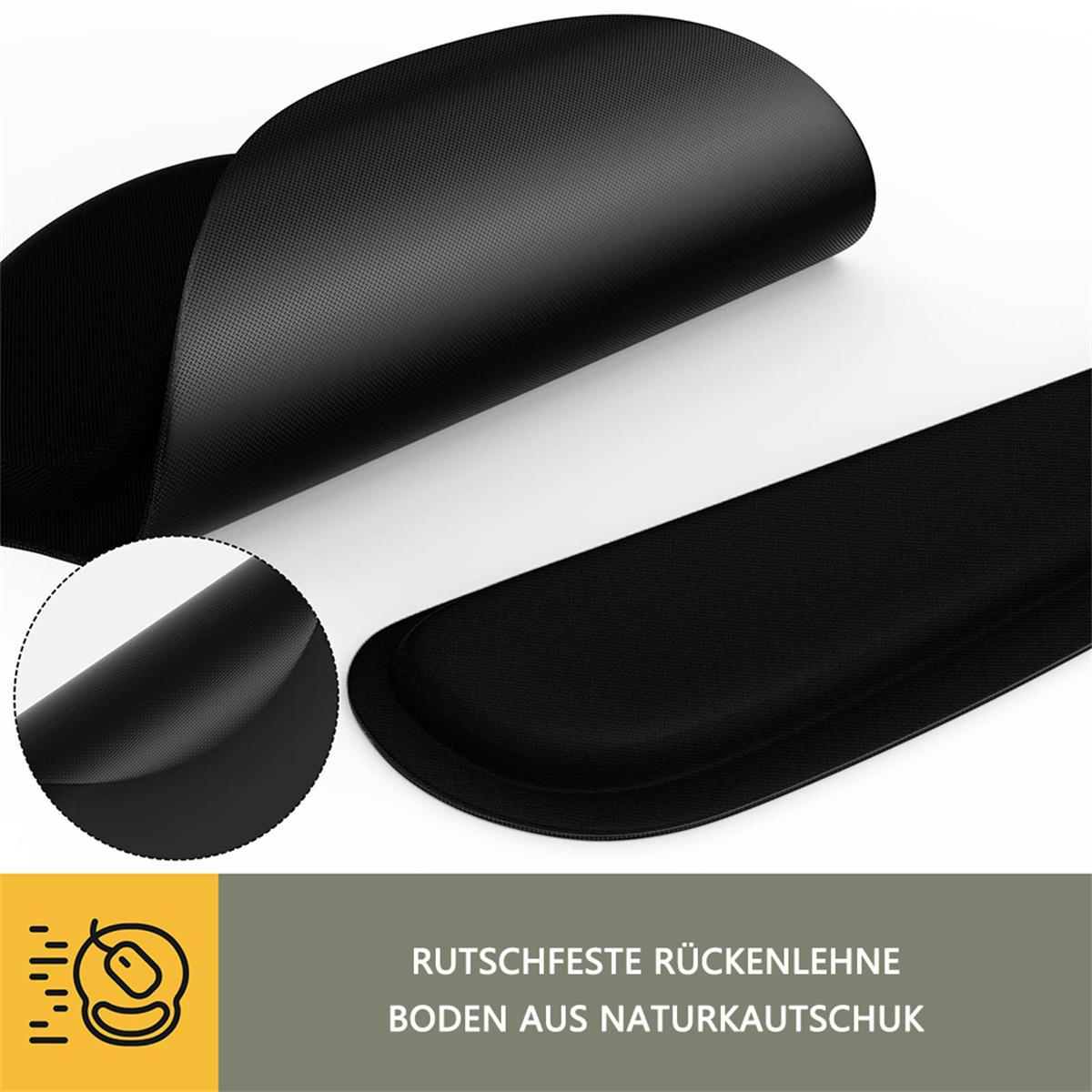 Eine schwarze Armlehne mit rutschfester Rückseite und Gummibasis, detailliert gezeigt.