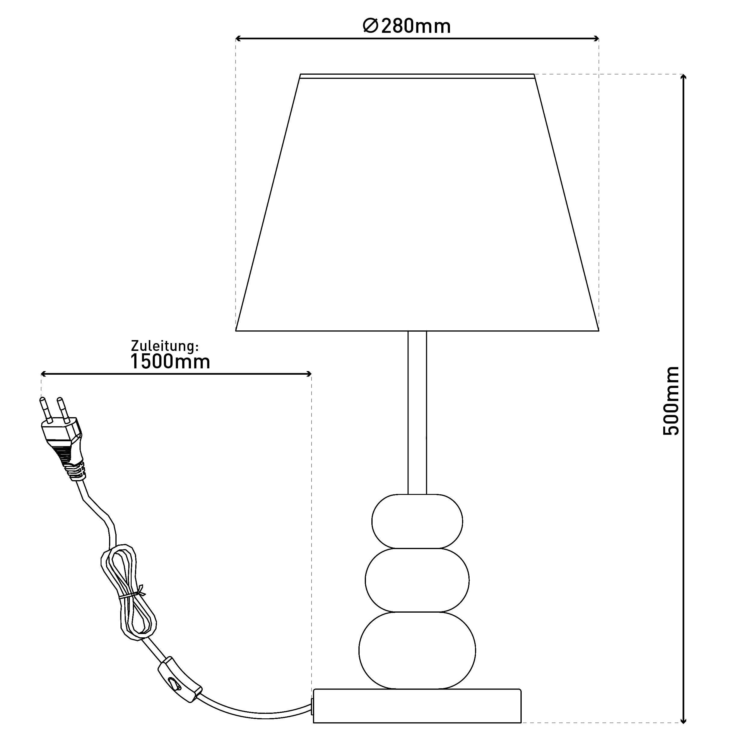 Eine Lampe mit Lampenschirm und langem Netzkabel.