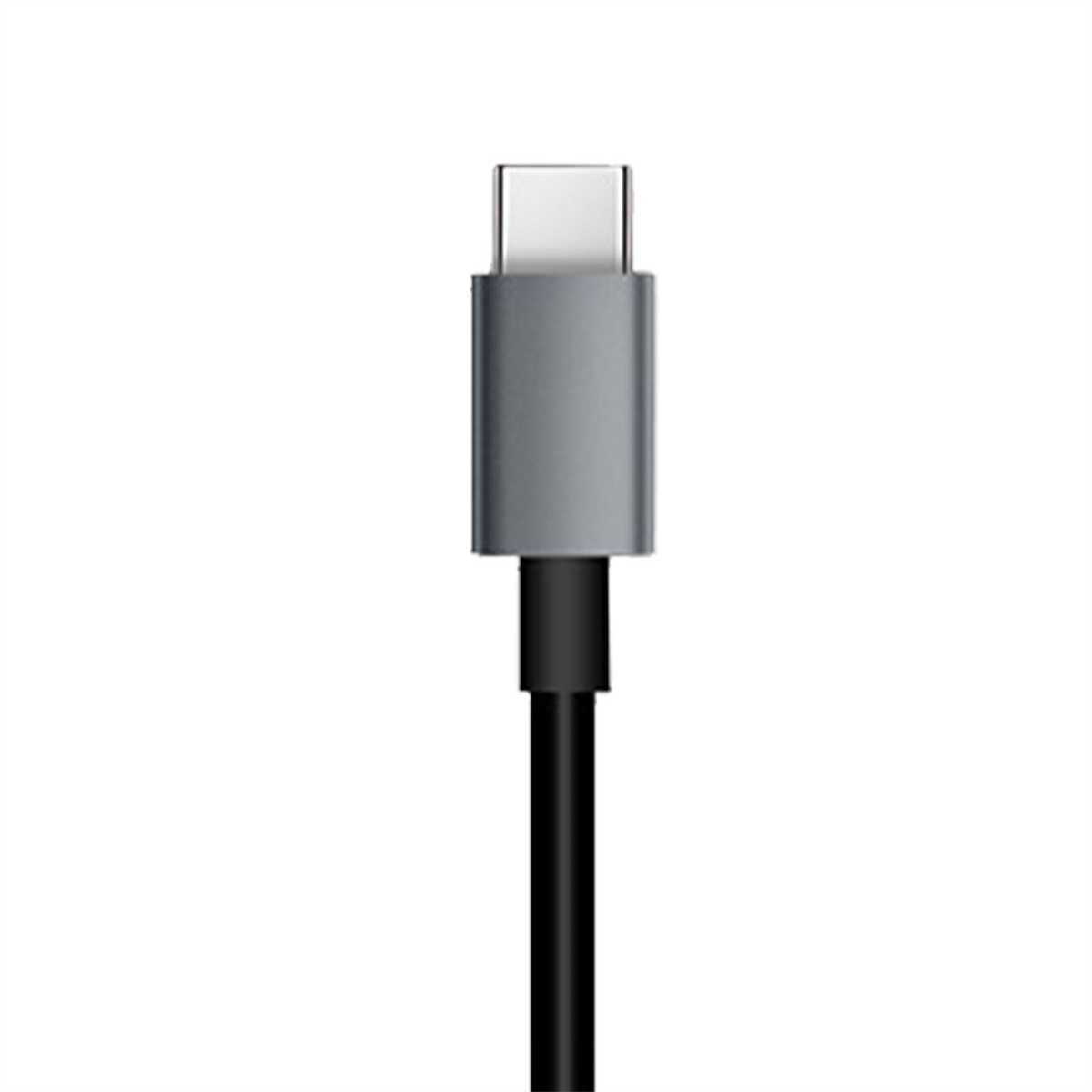 Ein USB-C-Ladekabel mit grauem Kopf und schwarzem Kabel.