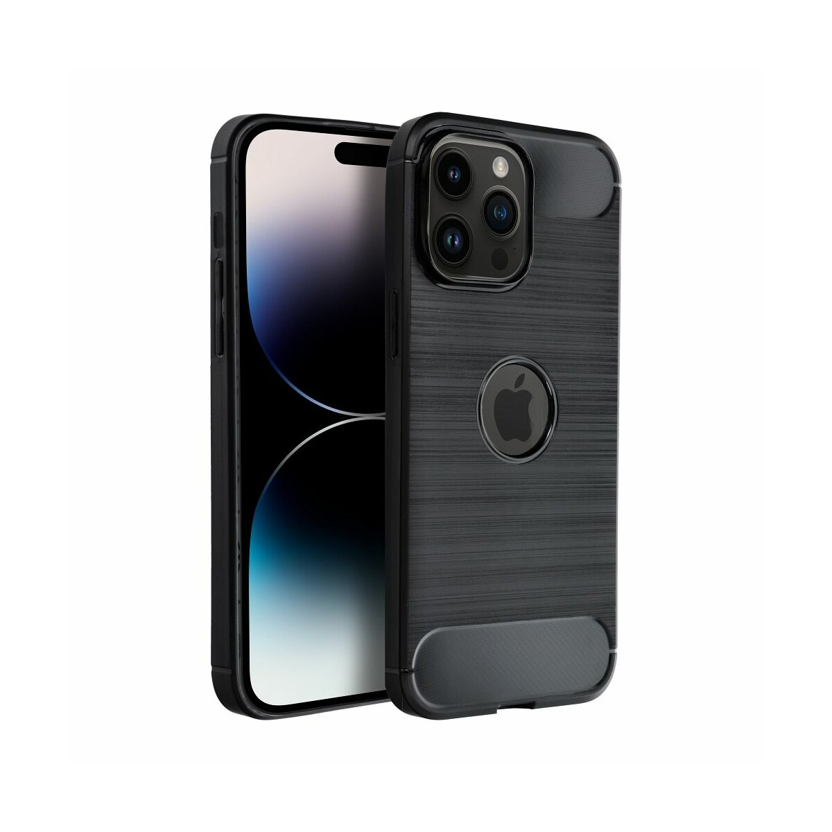 Custodia nera per telefono con logo Apple e protezione fotocamera.