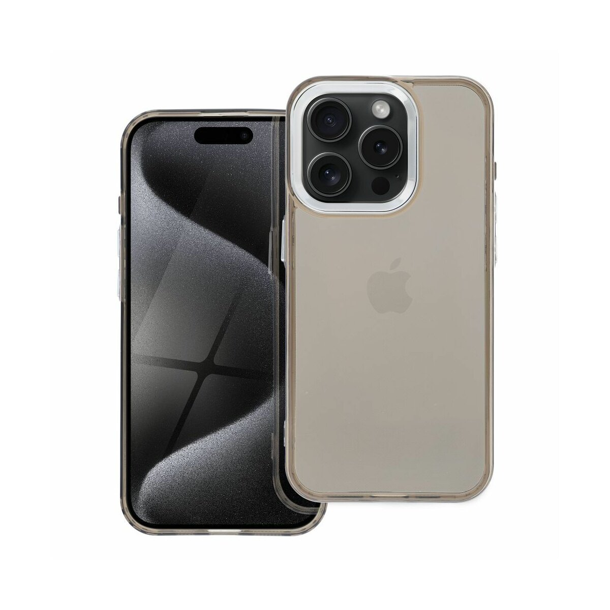 Due telefoni: uno schermo nero, uno in una custodia con retro trasparente e fotocamera.
