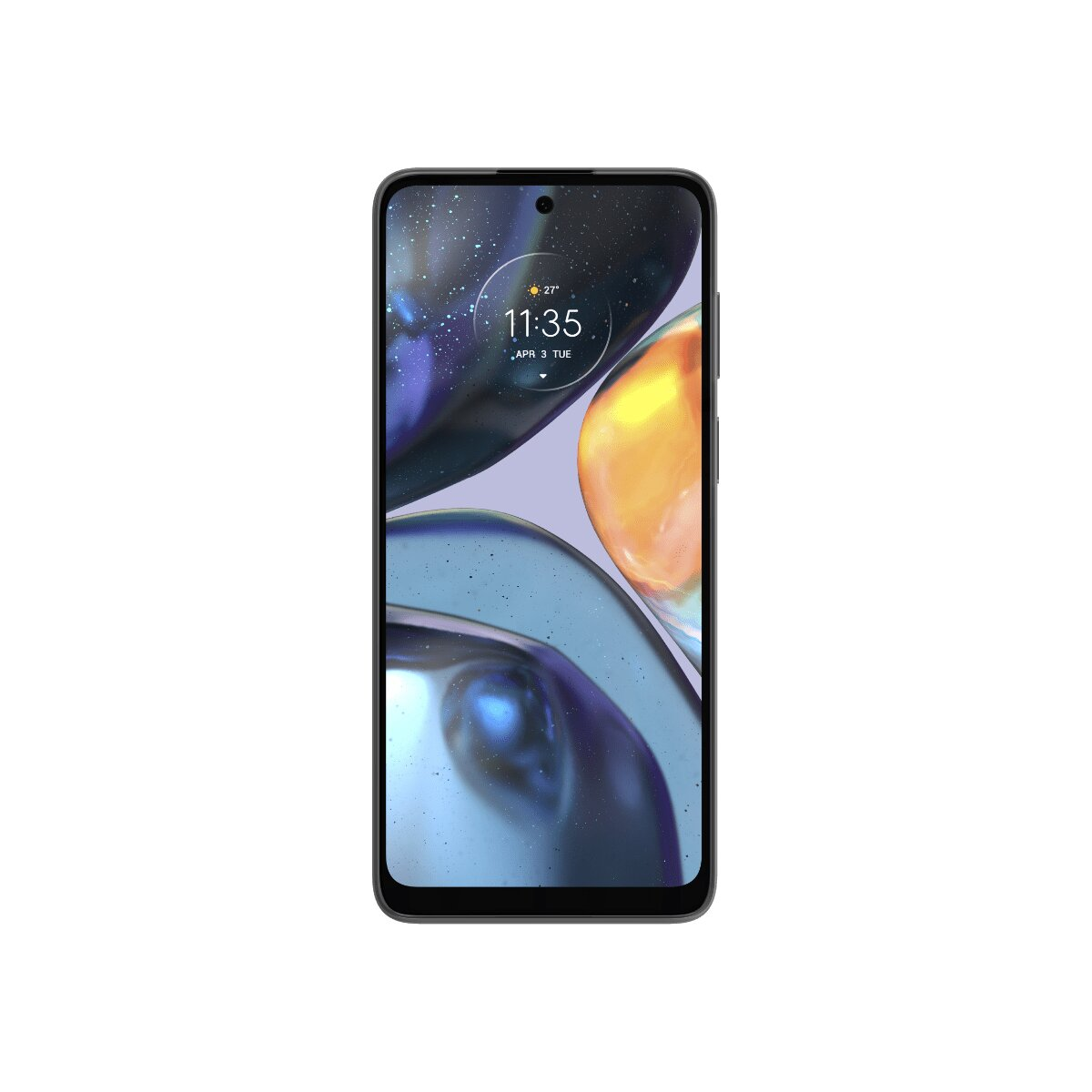 Uno smartphone nero che mostra le 11:35, con uno sfondo colorato.